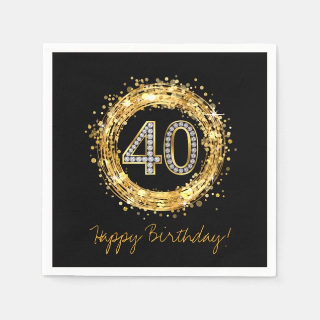 Diamond Number 40 Glitter Bling Confetti | gold Napkins (Front)