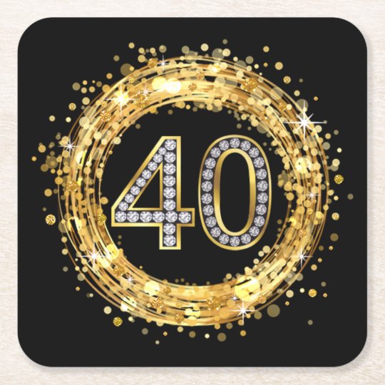 diamond number 40 glitter bling confetti gold square