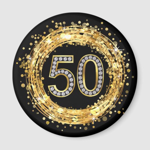 Diamond Number 50 Glitter Bling Confetti  gold Magnet