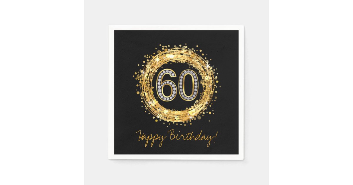 diamond number 60 glitter bling confetti gold napkin small wedding guest books