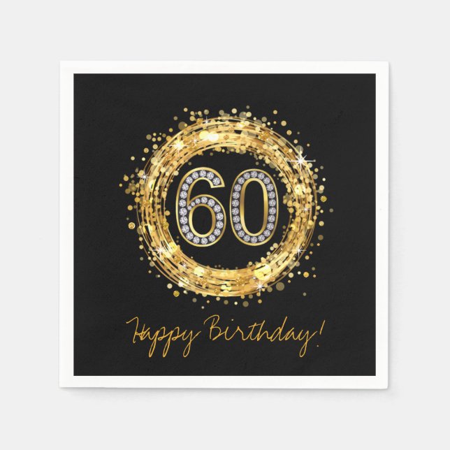 Diamond Number 60 Glitter Bling Confetti | gold Napkins (Front)