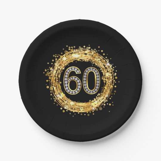 Diamond Number 60 Glitter Bling Confetti | gold Paper Plate | Zazzle.com