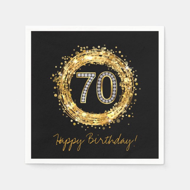 Diamond Number 70 Glitter Bling Confetti | gold Paper Napkins (Front)