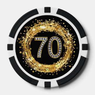 Diamond Number 70 Glitter Bling Confetti | gold Poker Chips