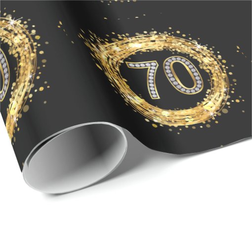 Diamond Number 70 Glitter Bling Confetti | gold Wrapping Paper | Zazzle