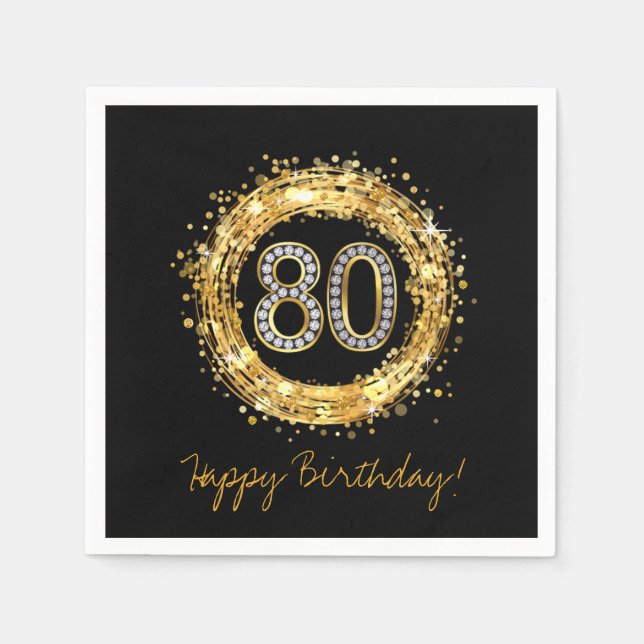 Diamond Number 80 Glitter Bling Confetti | gold Paper Napkins (Front)