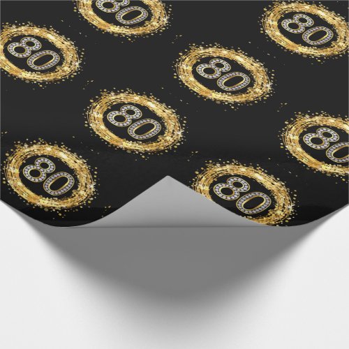 Diamond Number 80 Glitter Bling Confetti  gold Wrapping Paper