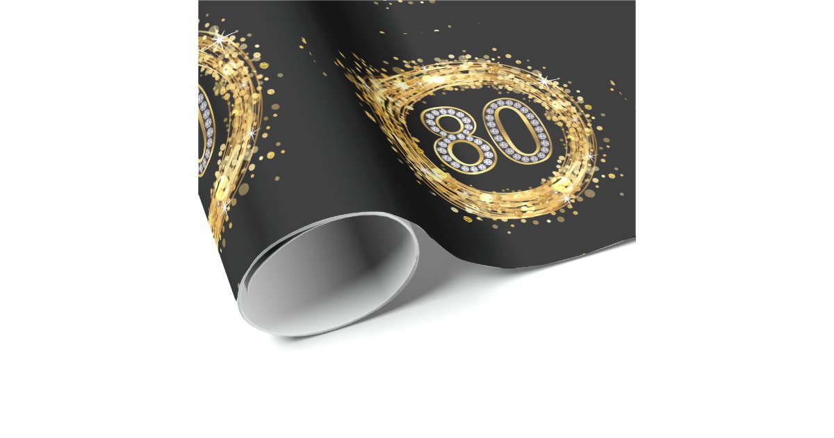 Diamond Number 80 Glitter Bling Confetti | gold Wrapping Paper | Zazzle