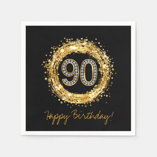 Diamond Number 90 Glitter Bling Confetti  gold Paper Napkins