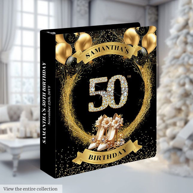 Diamond Numbers 50 Album Black Balloons & Heels 3 Ring Binder (Diamond Numbers 50 Album Luxury Black Gold Heels)