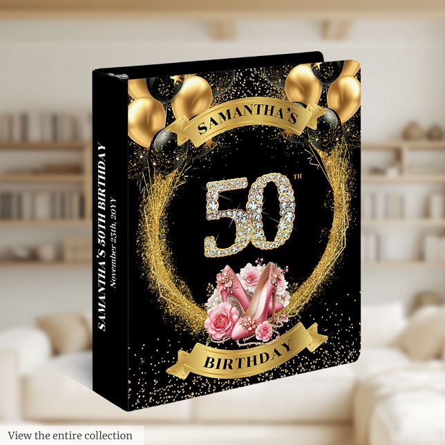 Diamond Numbers 50 Memory Book Gold Glitter Heels 3 Ring Binder (Diamond Numbers 50 Memory Book Gold Glitter Heels)