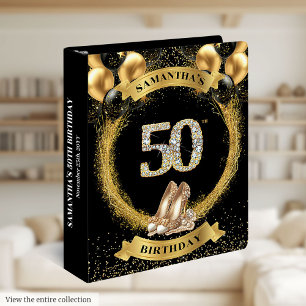 Diamond Numbers 50th Memory Album Party Gold Heels 3 Ring Binder
