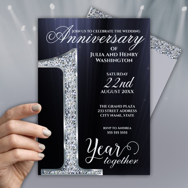 Diamond One Year Together Silver Grey Anniversary Invitation (Creator Uploaded)