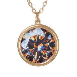 Diamond Orange Crystal Pattern Gold Plated Necklace
