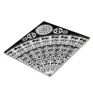 Diamond Orientation Black and White Intricate Ceramic Tile