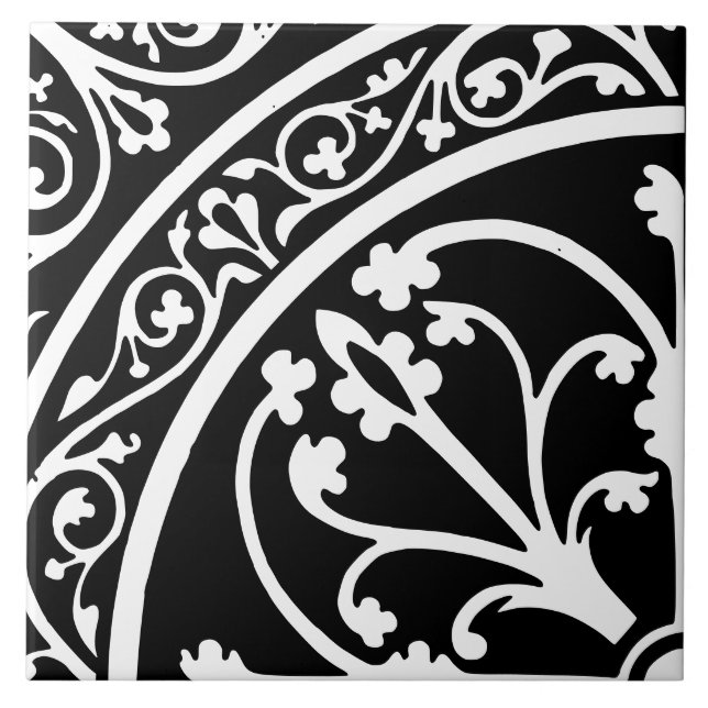 Diamond Oriented Large Print Abstract Black Ceramic Tile (Front)