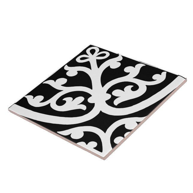 Diamond Oriented Stylish Abstract Black & White Ceramic Tile (Side)