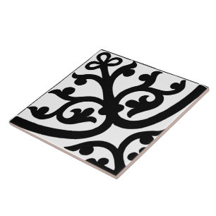 Diamond Oriented Stylish Abstract Black & White Ceramic Tile