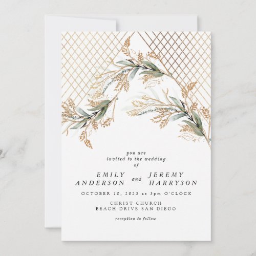 Diamond Pampas Foil White Deco Gold Eucalyptus Invitation