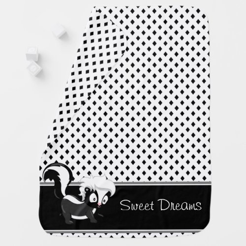 Diamond Pattern  Baby Skunk Personalized Swaddle Blanket