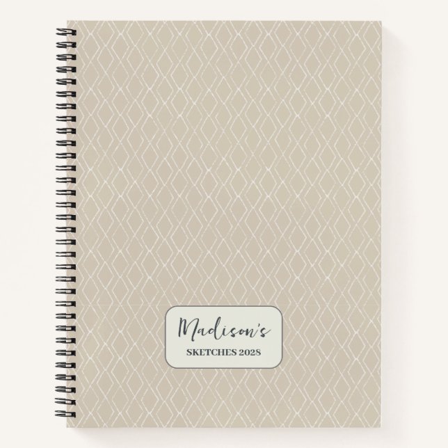 Diamond Pattern Beige OffWhite Personalized Notebook (Front)