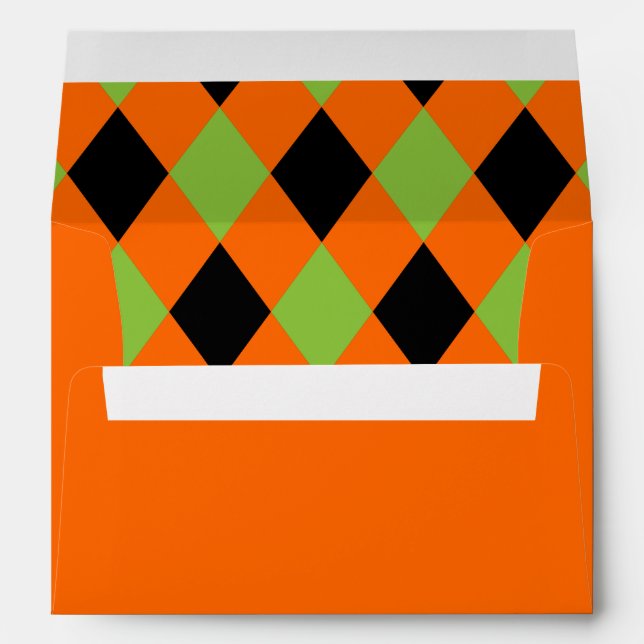 Diamond Pattern Black and Green on Orange Envelope (Back (Bottom))