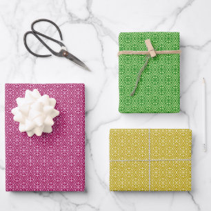 Diamond Pattern, Burgundy, Green and Gold Wrapping Paper Sheets