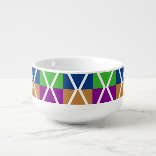 Diamond pattern colourful geometric graphic design soup mug