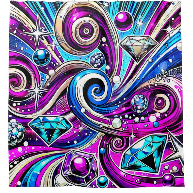 Diamond Pattern Electric Swirl Design Shower Curtain (Front)