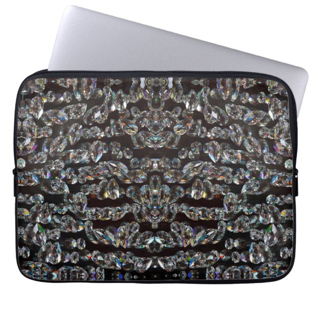 Diamond pattern elegant silver black rhinestone  laptop sleeve (Front)