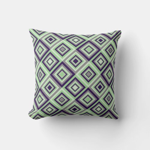 Diamond Pattern Green Purple Gray Throw Pillow