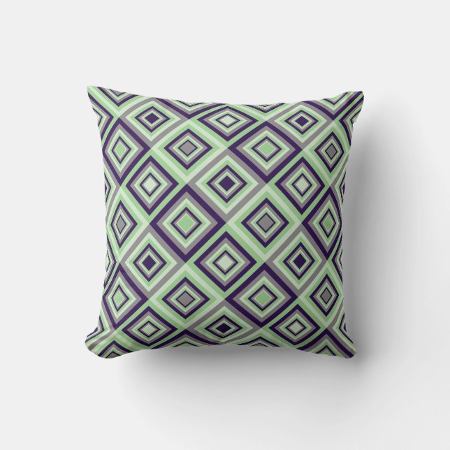 Diamond Pattern Green Purple Gray Throw Pillow (Front)