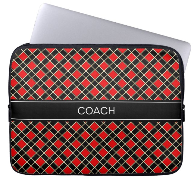 Diamond Pattern in Black and Red & Belt Laptop Sleeve (Front)