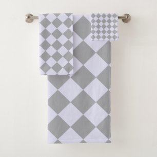Diamond pattern in gray and lavender bath towel set