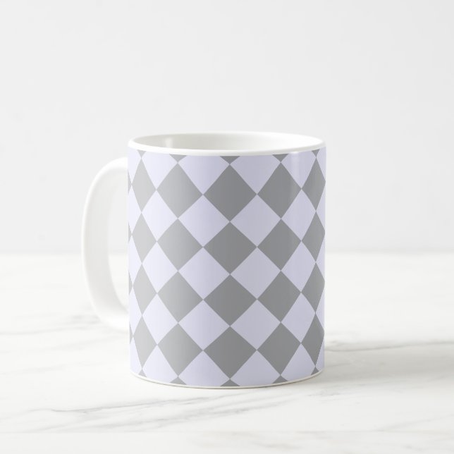 Diamond pattern in gray and lavender coffee mug (Front Left)