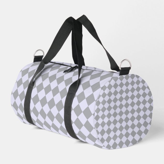 Diamond pattern in gray and lavender duffle bag (Left Corner)