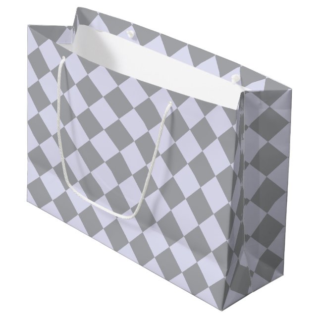 Diamond pattern in gray and lavender large gift bag (Front Angled)