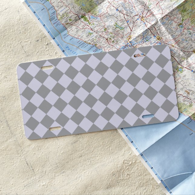 Diamond pattern in gray and lavender license plate (In Situ)