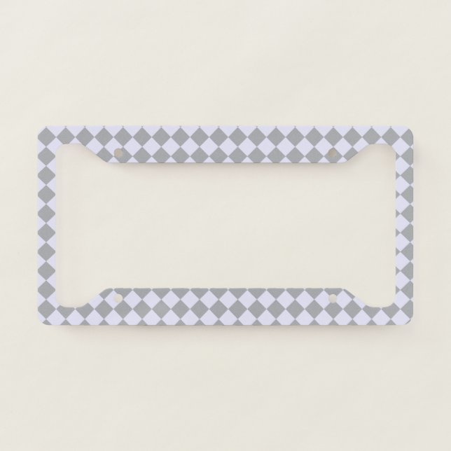 Diamond pattern in gray and lavender license plate frame (Front)