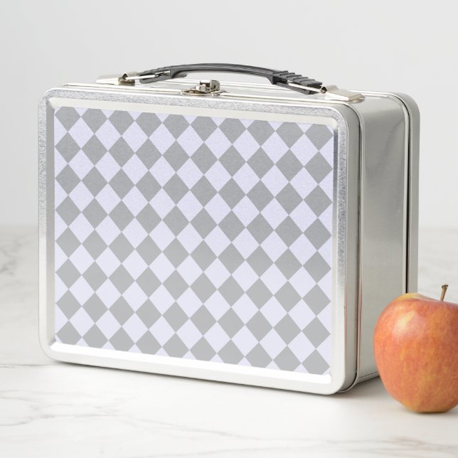 Diamond pattern in gray and lavender metal lunch box (In Situ)
