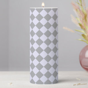 Diamond pattern in gray and lavender pillar candle