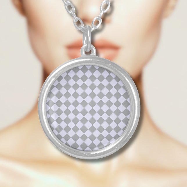 Diamond pattern in gray and lavender silver plated necklace (Creator Uploaded)