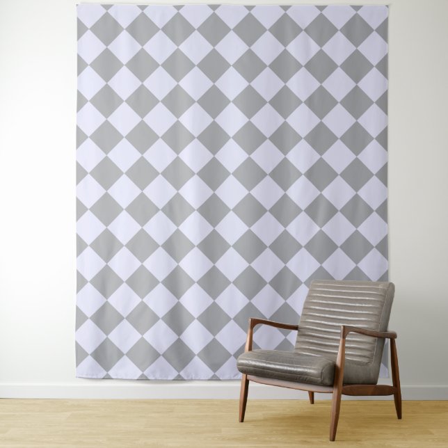 Diamond pattern in gray and lavender tapestry (In Situ)