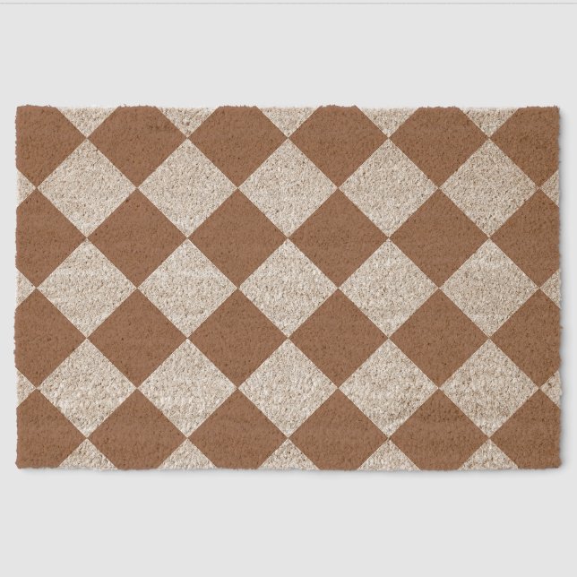 Diamond Pattern in White and Mocha Mousse Fiber Doormat (Front)