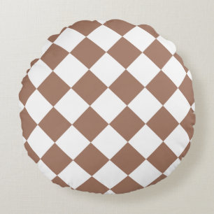 Diamond Pattern in White and Mocha Mousse Round Pillow
