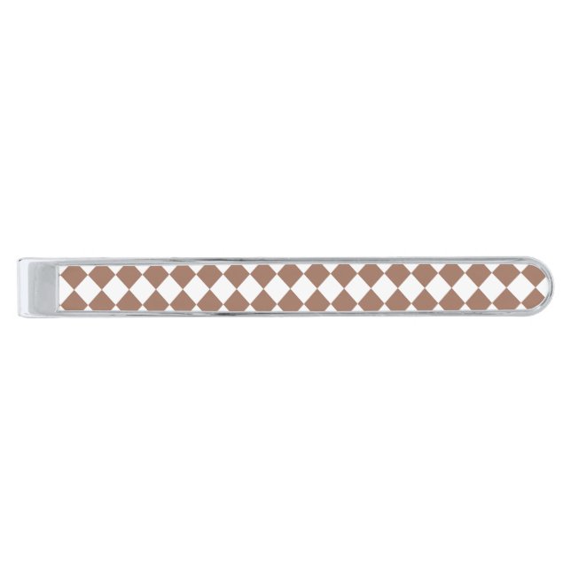 Diamond Pattern in White and Mocha Mousse Silver Finish Tie Bar (Front)