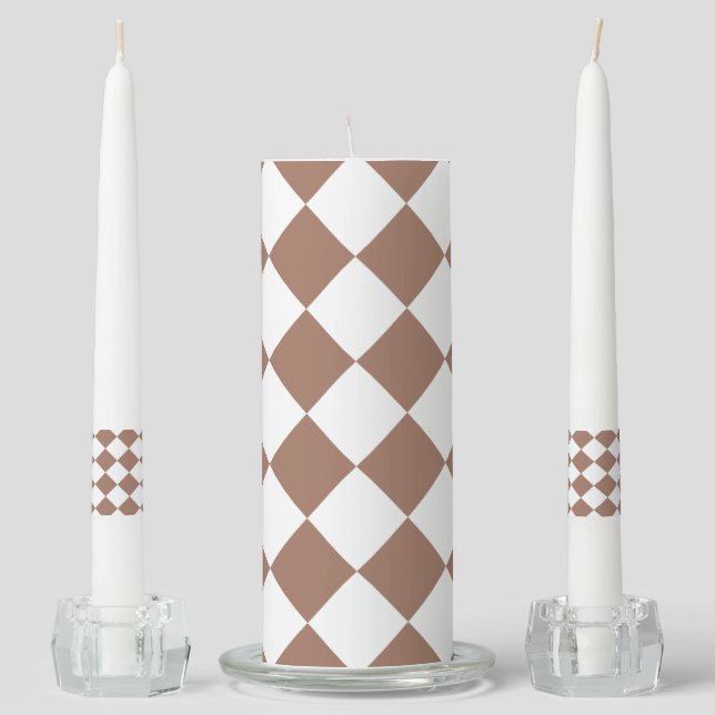 Diamond Pattern in White and Mocha Mousse Unity Candle Set (Front)