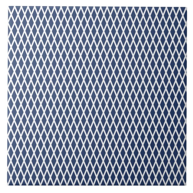 Diamond pattern, modern, simple, navy blue, white ceramic tile (Front)