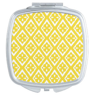 Diamond pattern - mustard gold and white makeup mirror