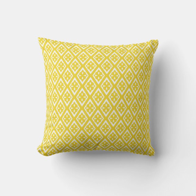 Diamond pattern - mustard gold and white throw pillow (Front)